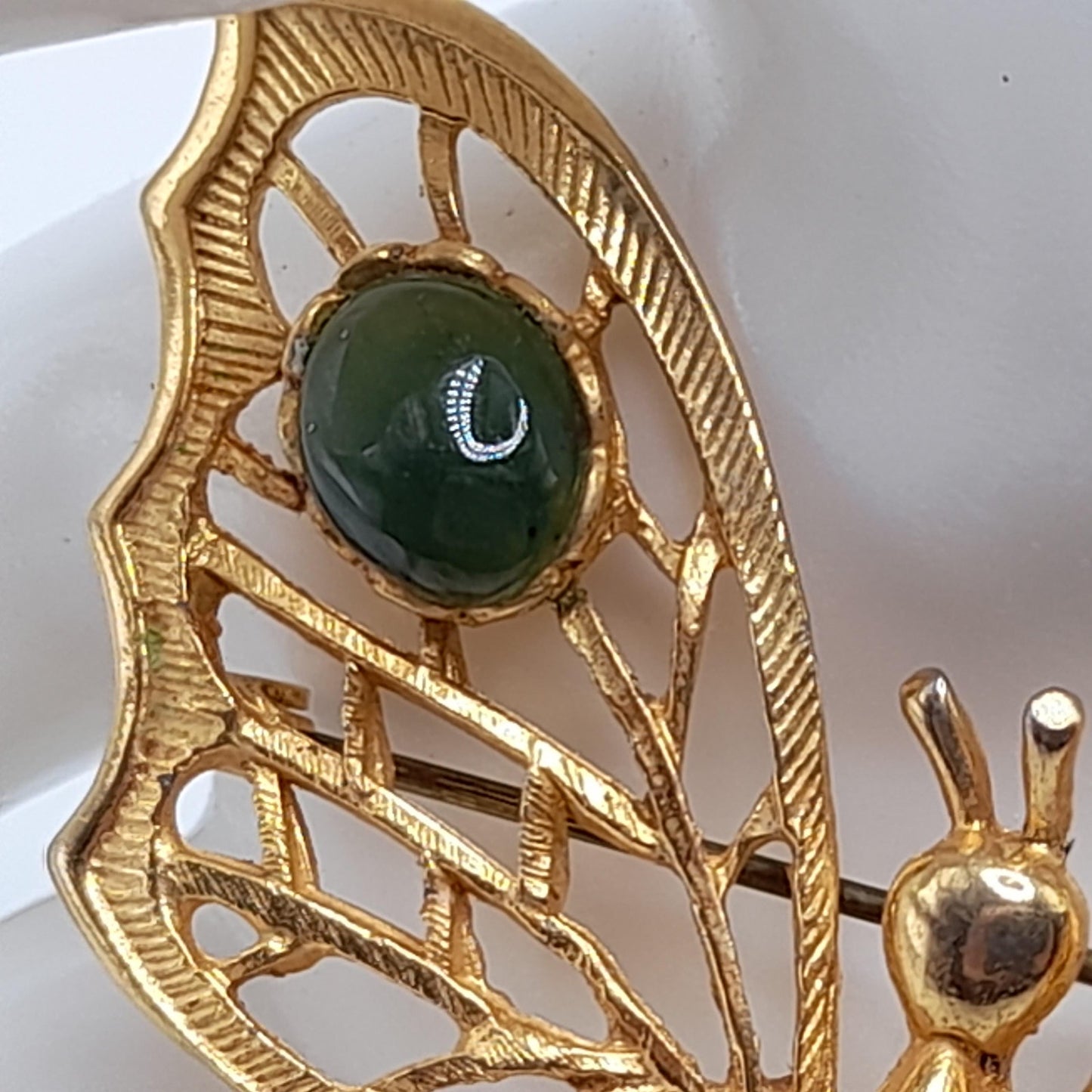 Vintage Hobe’ Gold Butterfly Brooch with Green Gemstones – 1960s Jewelry