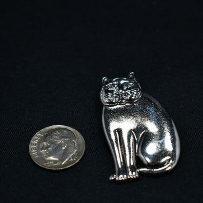 Vintage Laurel Burch Mystic Cat Brooch, Rhodium Plated