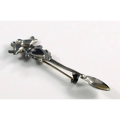 Sterling Silver Love Birds Pin Brooch Signed LANG and STERLING Silver Spoon with Heart and Love Birds Vintage Costume Jewelry from the 1950s