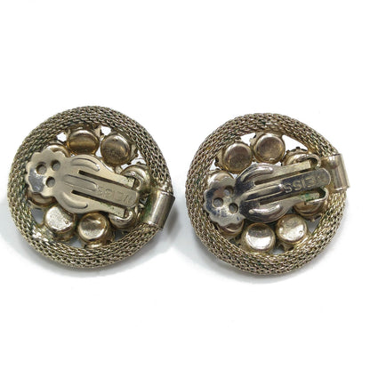 Weiss Green Rhinestone Gold Mesh Earrings, Emerald Green, Gold Plated, 1950s Vintage Jewelry