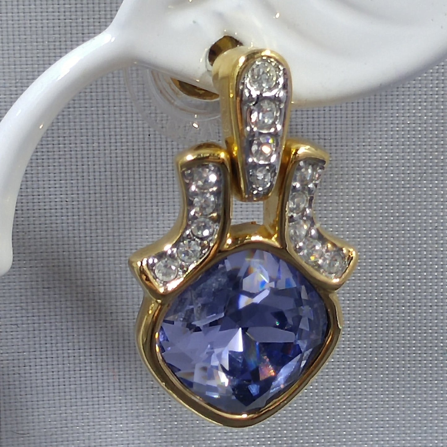 Swarovski Purple Crystal Post Earrings, Gold Plated, Swan Logo, 1990s Vintage