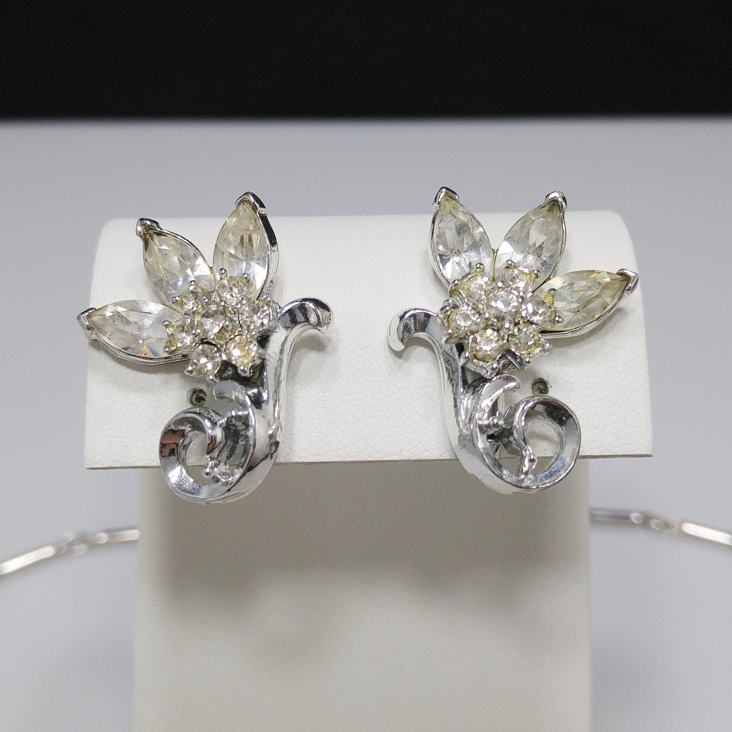 Coro Clear Rhinestone Rhodium Plated Necklace & Earrings, Wedding Jewelry Set, 1950s Vintage Jewelry