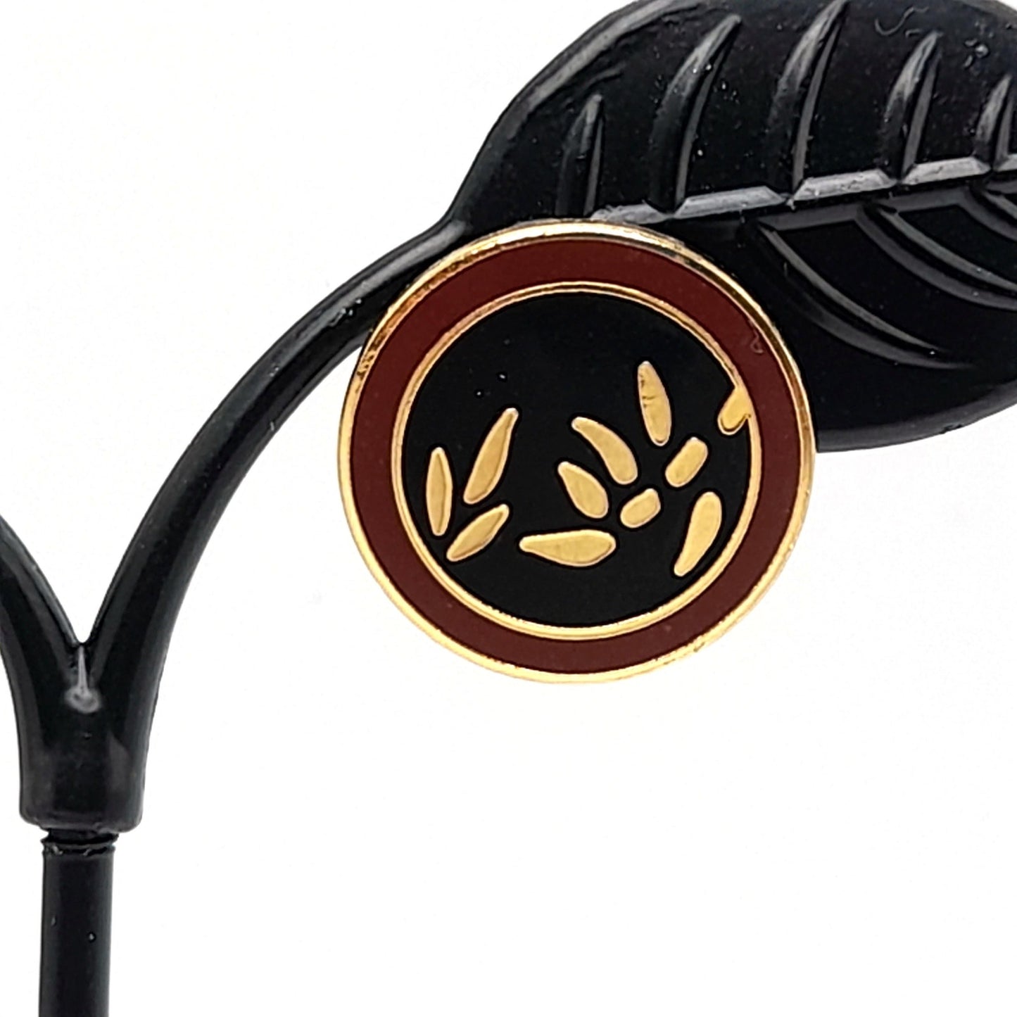 Vintage Laurel Burch Bamboo Post Earrings, Gold Plated, Black Brown Enamel, 1980