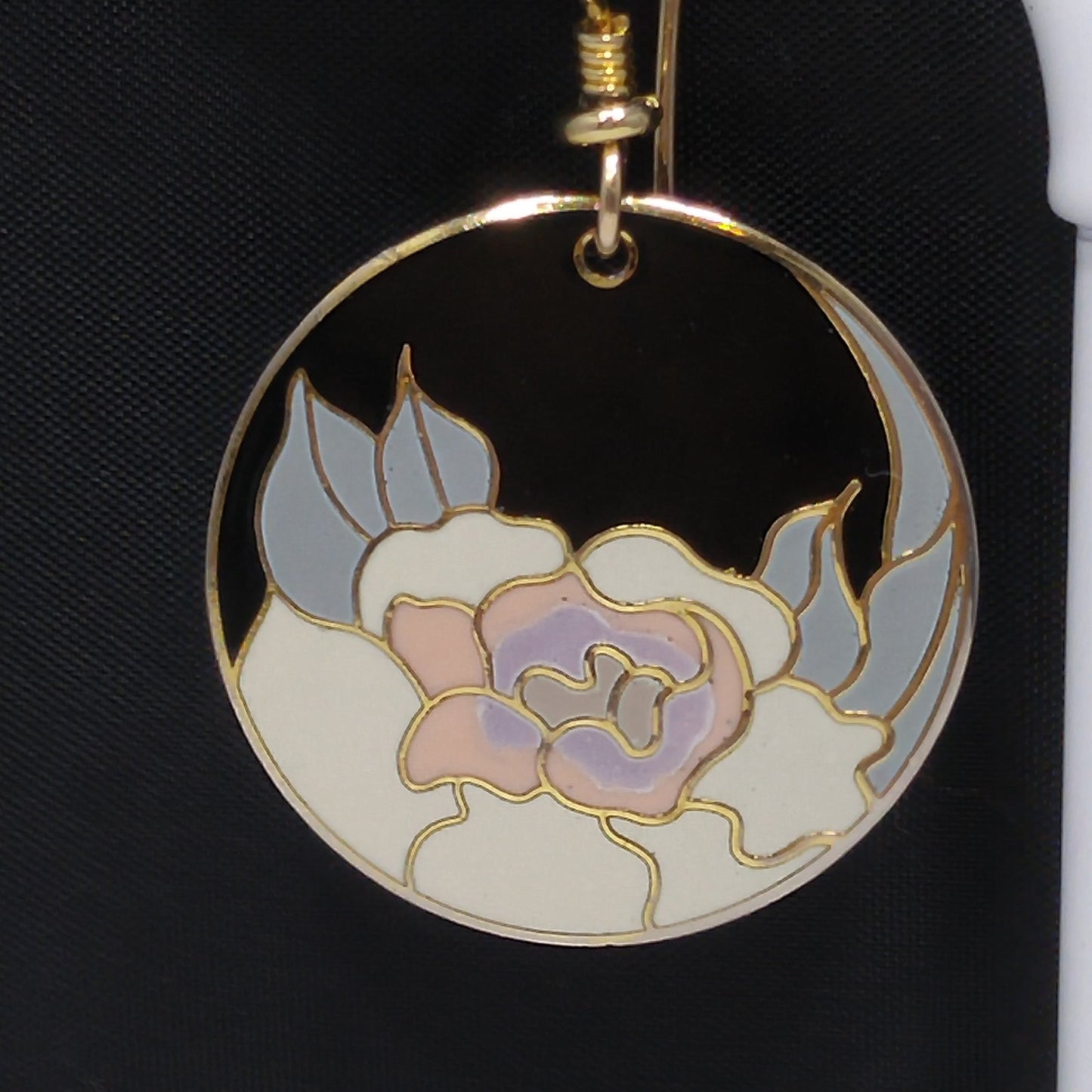 Vintage Laurel Burch "Garden Rose" Earrings, Gold Plated Cloisonné