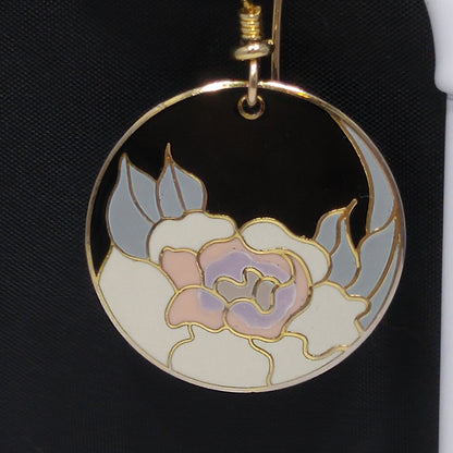Vintage Laurel Burch "Garden Rose" Earrings, Gold Plated Cloisonné