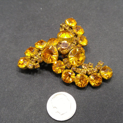 Kramer Topaz Rhinestone Brooch, Gold Plated, 1960s Vintage Jewelry