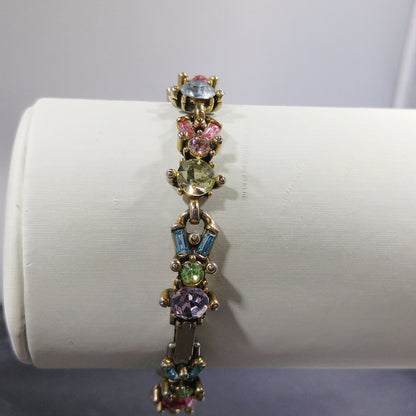 Hollycraft Pastel Rhinestone Bracelet, Stamped Copr 1955, 1950s Vintage Jewelry