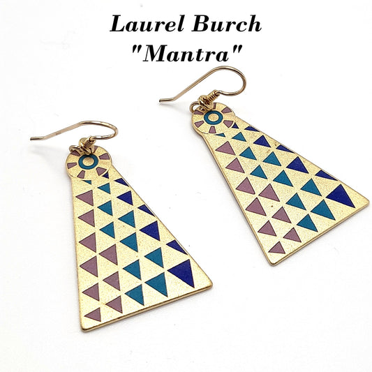 Laurel Burch Geometric Long Earrings, Gold Filled Ear Wires, 1980s Vintage Jewelry