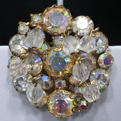 Kramer AB Rhinestone Brooch & Earrings, Dangling Crystal Beads, Gold Plated, 1960s Vintage Jewelry