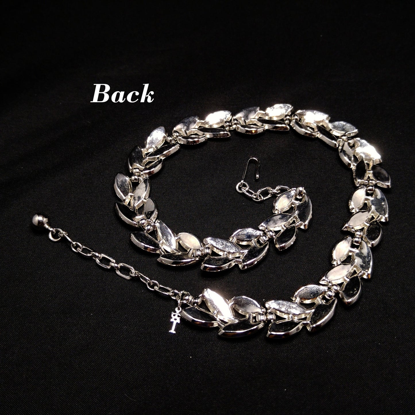 Crown Trifari Leaves Necklace, Rhodium Plated, 1960s Vintage Jewelry