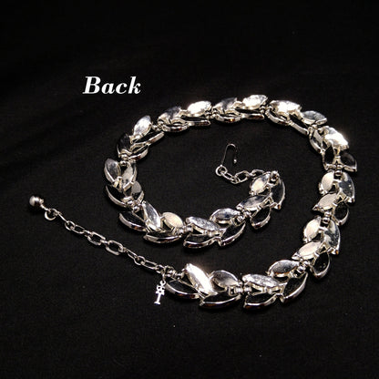 Crown Trifari Leaves Necklace, Rhodium Plated, 1960s Vintage Jewelry