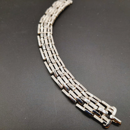 Vintage Crown Trifari Bracelet, Rhodium Plated Link Design, 7 1/4 Inch, Signed