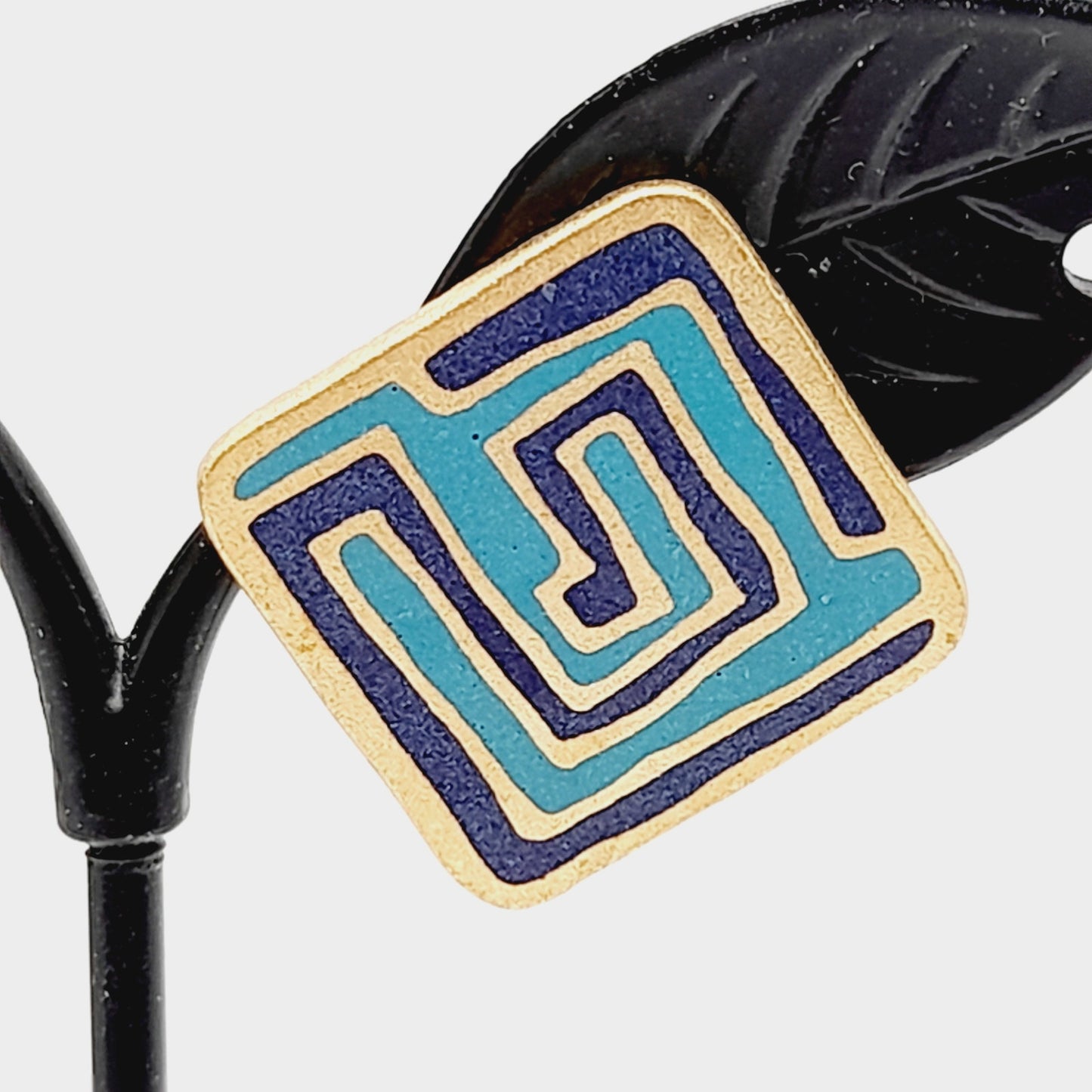 Laurel Burch “Mystery” Earrings – Vintage Enamel Geometric Post Earrings, Signed