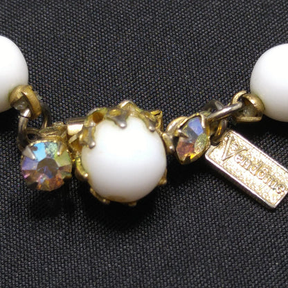 Vendome Long Beaded Crystal & Glass Necklace, Aurora Borealis, Gold Plated, 1960s Vintage Jewelry