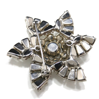 Mid Century Pinwheel Brooch, Clear Rhinestones, Rhodium Plated, 1950s Vintage Jewelry