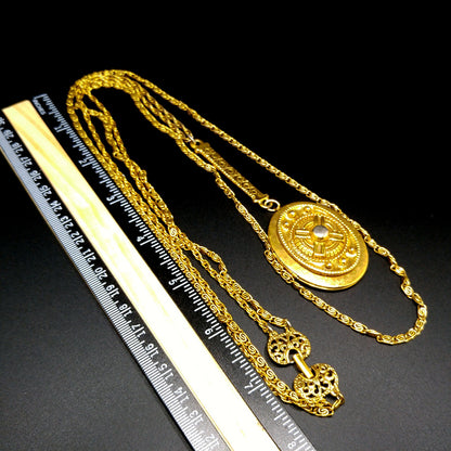 Goldette Large Locket Necklace, Gold Plated, Two Strands, 1950s Vintage Jewelry