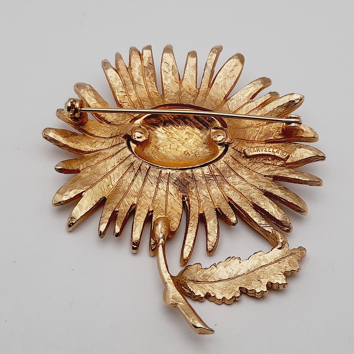 Vintage Marvella Signed Sunflower Brooch - 2 3/4 Inches, Gold Plated