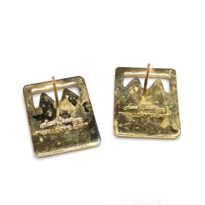 Vintage Laurel Burch "Mallory's Cat" Post Earrings, Gold Plated, Cloisonne