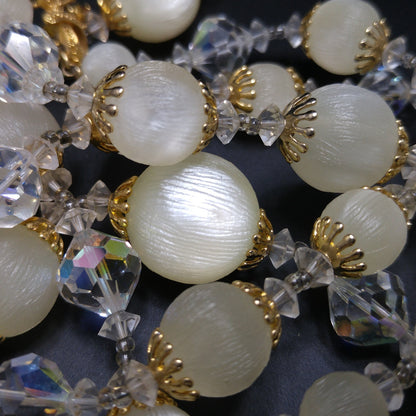 Vendome White Frosty Lucite & Crystal Jewelry, Necklace Bracelet Set, 1960s Vintage Jewelry