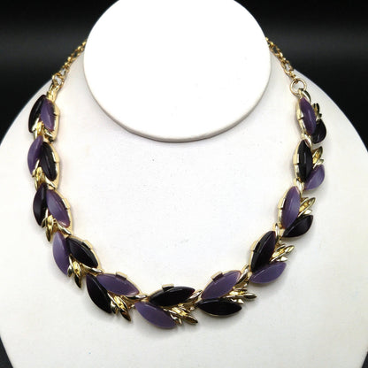 Purple Lavender Lucite Choker Necklace, Mid-Century, Gold Tone, 1950s Vintage Jewelry