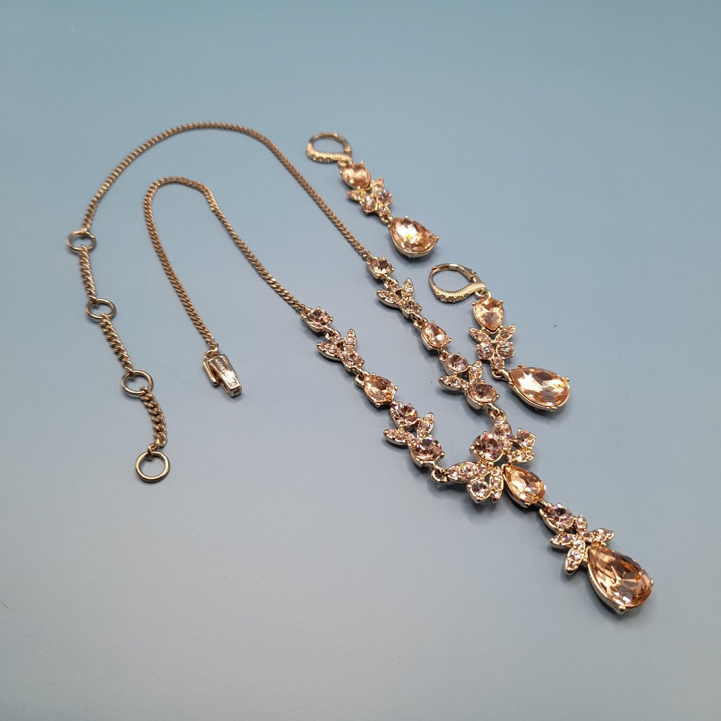 Vintage Givenchy Necklace & Earrings Set – Gold Tone Crystal Teardrop Jewelry