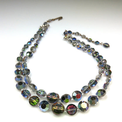 Rare Aurora Borealis Aspirin Bead Necklace, 2 Strands, Swarovski Crystal Beads, 1950s Vintage Jewelry