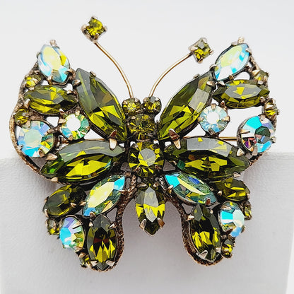 Regency Jewels Butterfly Green Austrian Crystal Rhinestone Brooch, 1940s