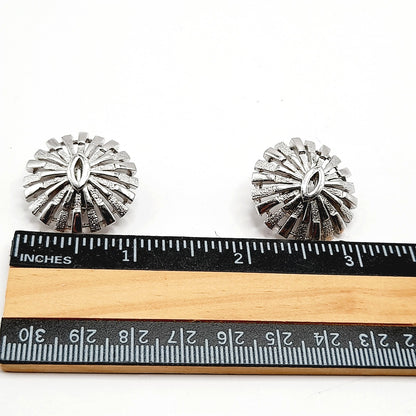 Vintage Crown Trifari Rhodium Plated Clip Earrings, Mid-Century Sunburst Jewelry