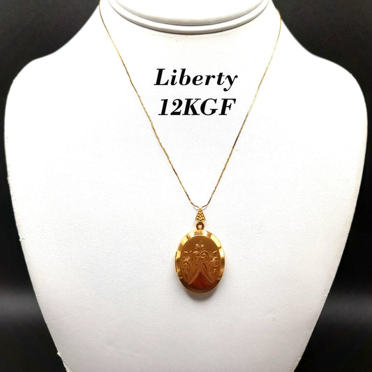 Liberty Gold Filled Locket, Crown Trifari Gold Plated Chain, 1950s Vintage Jewelry