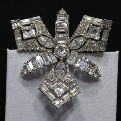 Bogoff Clear Rhinestone Wedding Brooch, Rhodium Plated, 1950s Vintage Jewelry