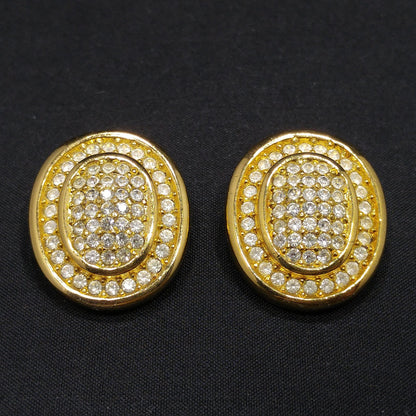 Vintage Christian Dior Pave Clear Rhinestone Clip Earrings, Gold Plated, 1980s