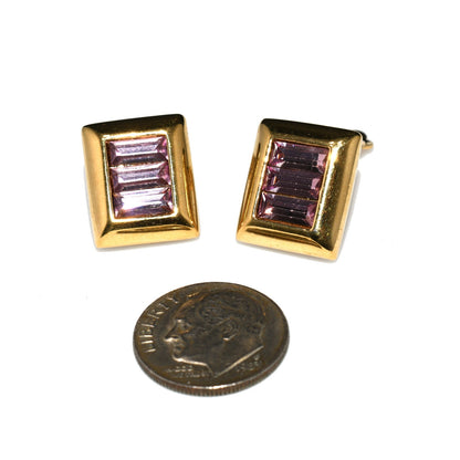 S.A.L. Swarovski Purple Crystal Small Clip Earrings, Gold Plated, Austrian Crystal, 1970s Vintage Jewelry