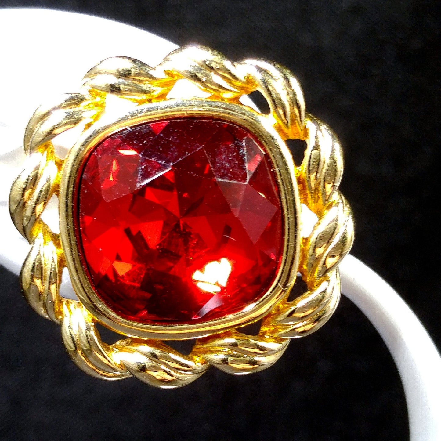 Swarovski Red Crystal Earrings, Gold Plated, Stamped SAL, 1970s Vintage Jewelry