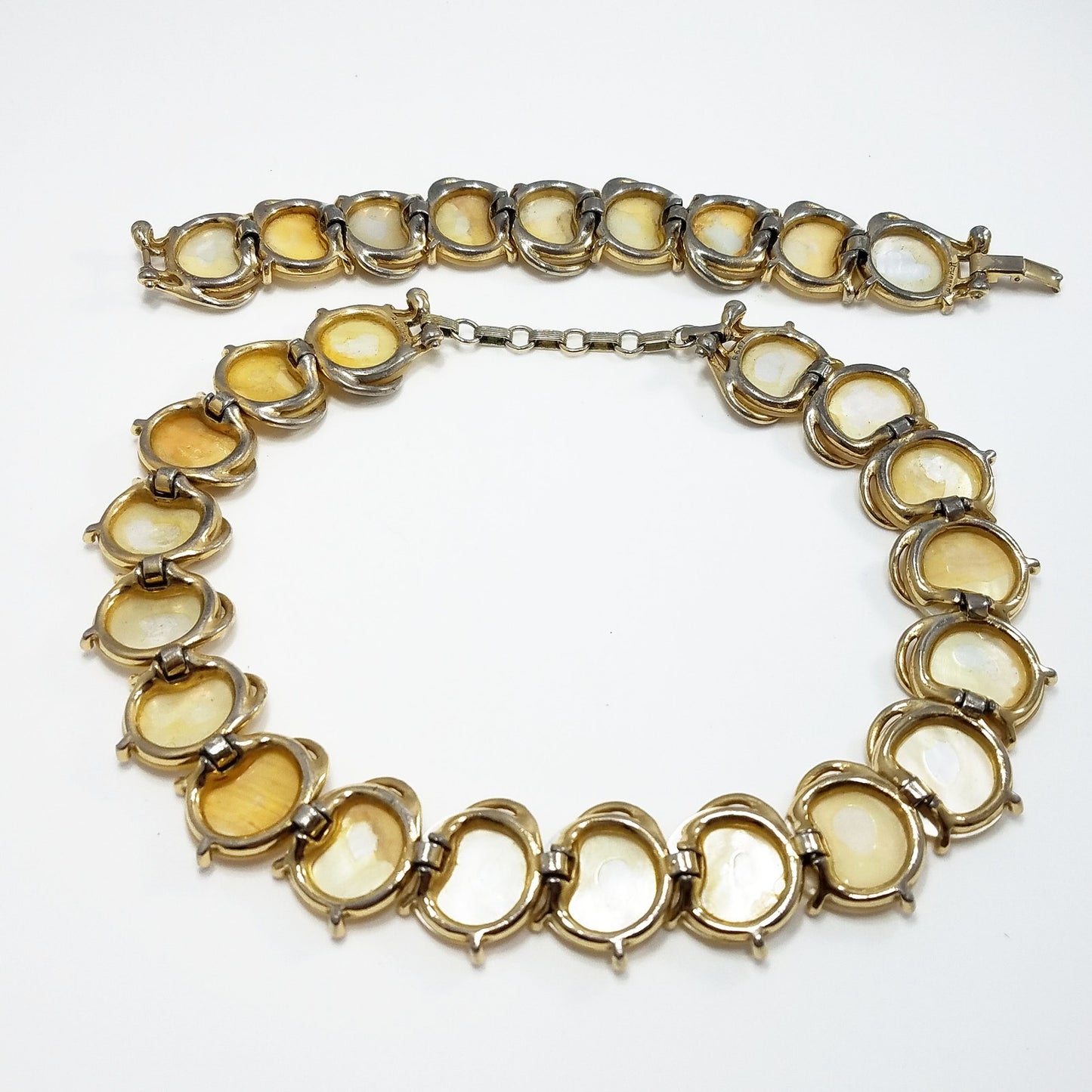 Boucher MOP Disk Necklace & Bracelet, Mother of Pearl, 1950s Vintage Jewelry