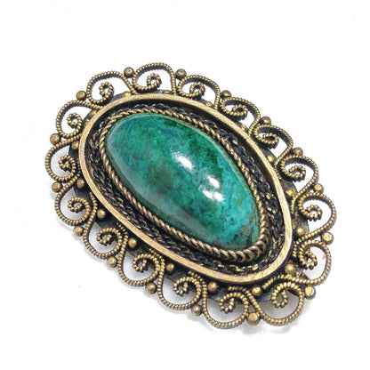 Vintage Silver Eilat Stone Brooch Pendant – Green Blue Gemstone from Israel
