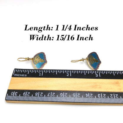 Vintage Laurel Burch Teal Enamel Earrings, Gold Plated