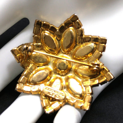 Eisenberg Ice Clear Rhinestone Flower Brooch, Gold Plated, 1960s Vintage Jewelry