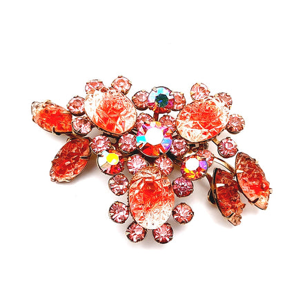 Vintage 1950s Pink Molded Glass Floral Brooch