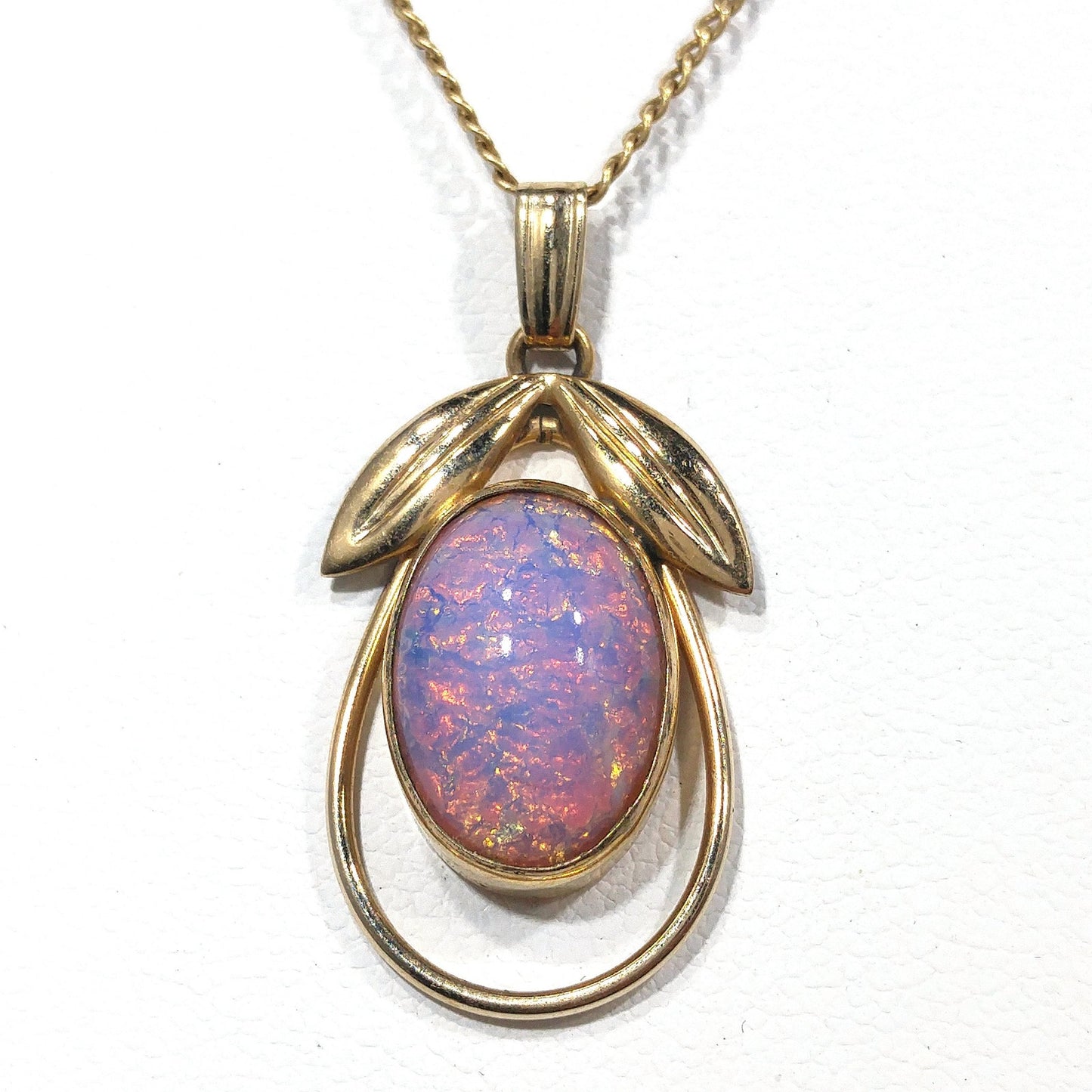 Van Dell Faux Opal Necklace Screw Back Earrings Set, 12K Gold Filled, 1950s Vintage Jewelry