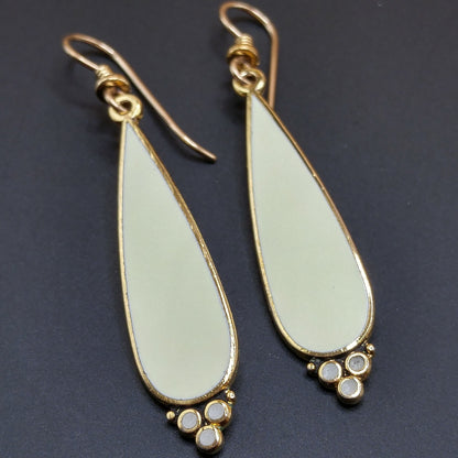 Laurel Burch Cream White Drop Earrings, Gold Plated, 1980s Vintage Jewelry
