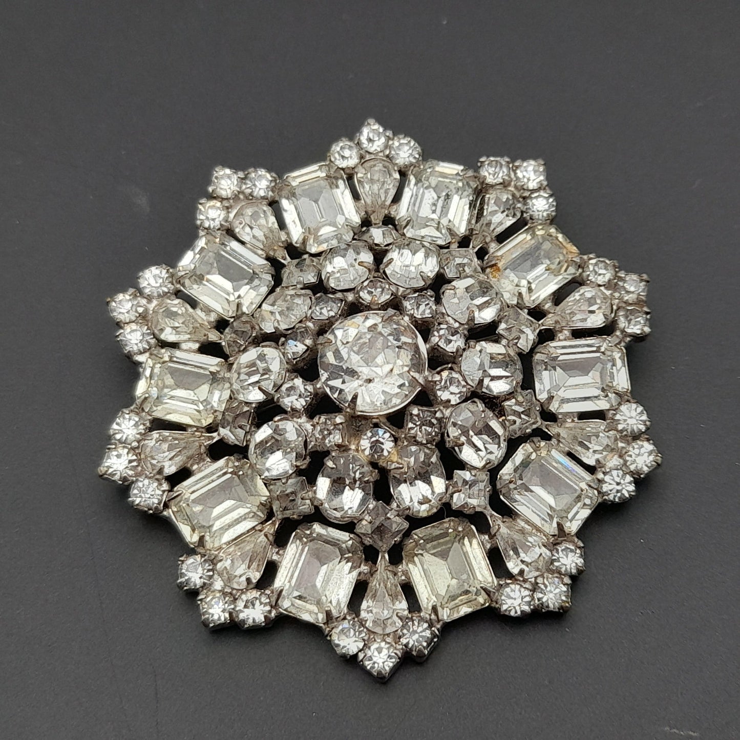 Vintage Wiesner Clear Rhinestone Wedding Brooch - Rhodium Plated, 1960s, 2 1/2 Inches