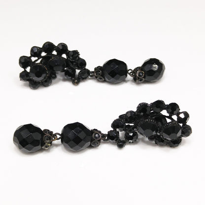 Vintage 1950s Japanned Black Crystal Rhinestone Drop Earrings