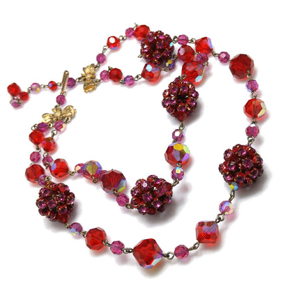 Vendome Red Crystal Necklace, Rhinestone Clusters, Two Strands, 1950s Vintage