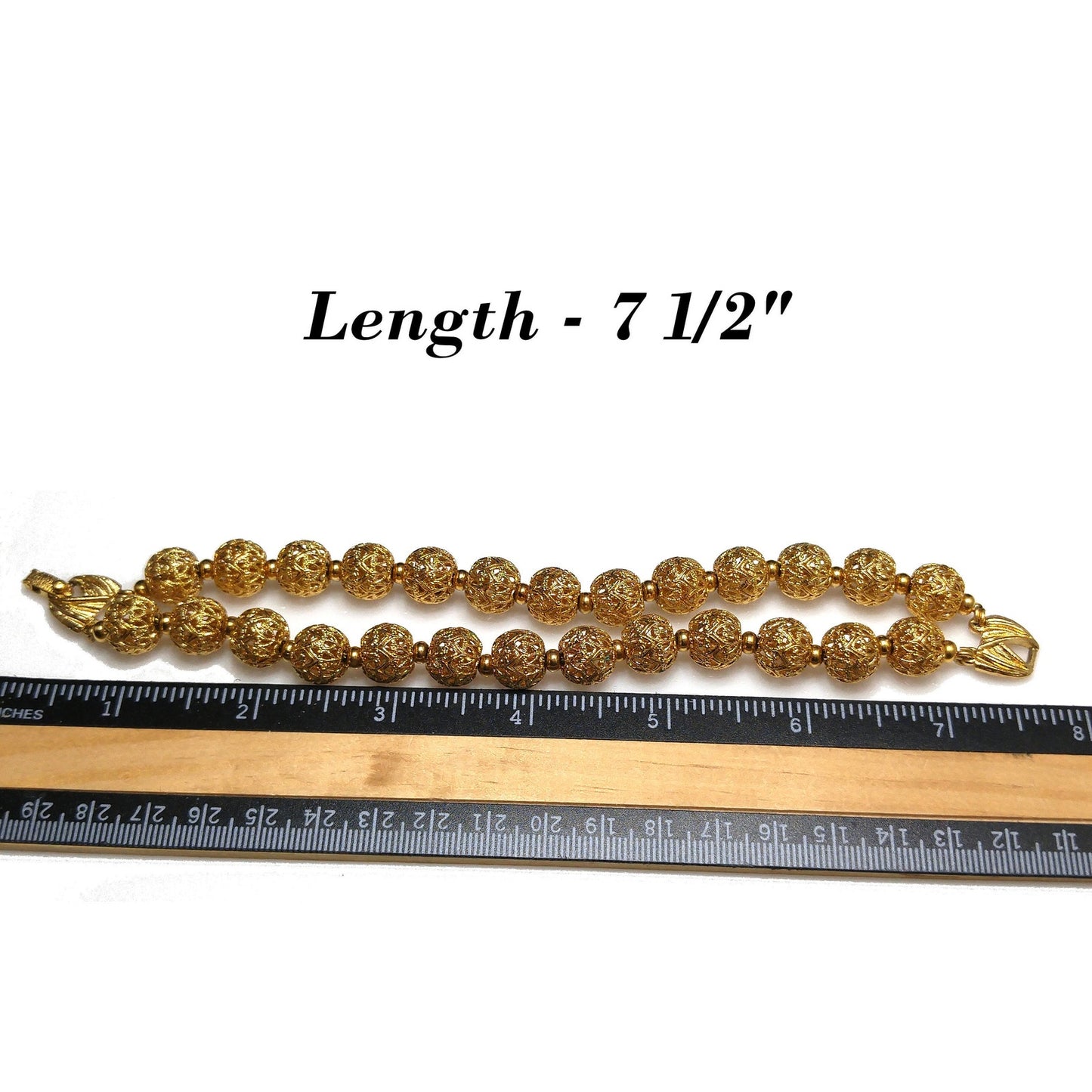Monet Filigree Beaded Two Strand Bracelet, Gold Plated, Strung on Chain, 1960s Vintage Jewelry