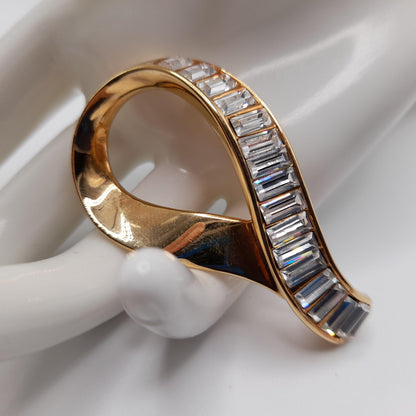 Swarovski Baguette Rhinestone Brooch, Signed S. A. L., Gold Plated, 1960s Vintage Jewelry