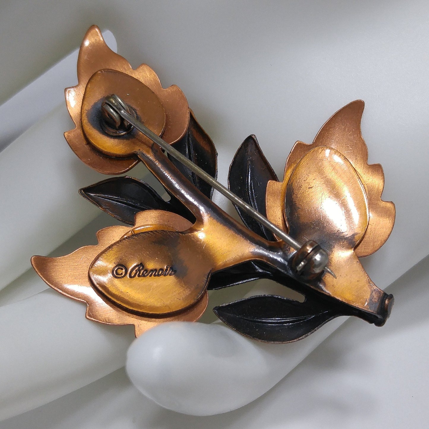 Renoir "Multi Leaves" Gilded Copper Brooch, 1960s Vintage Jewelry
