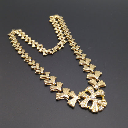 Mid-Century Floral Pendant Necklace, Gold Plated, 1960s Vintage Jewelry