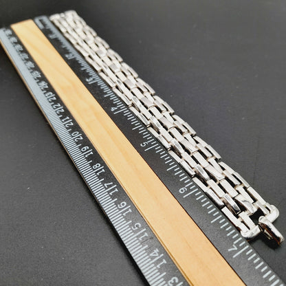 Vintage Crown Trifari Bracelet, Rhodium Plated Link Design, 7 1/4 Inch, Signed