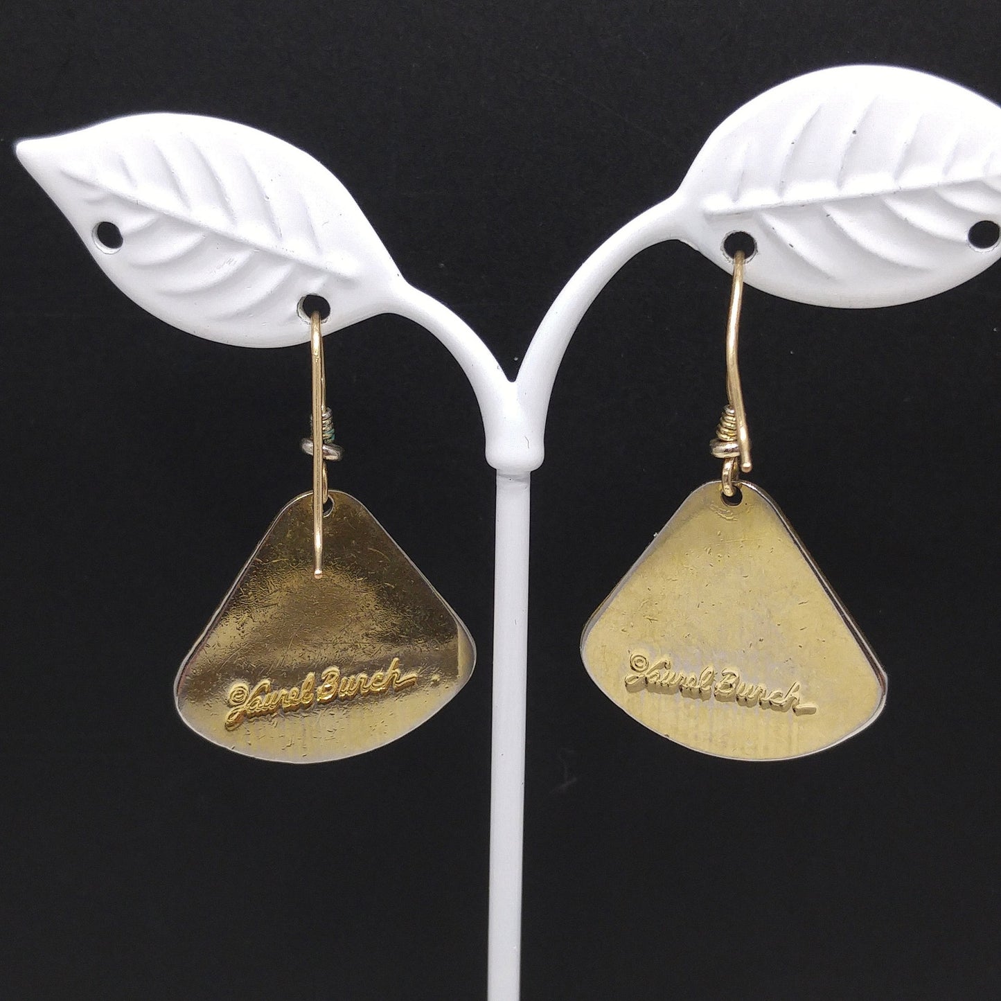 Vintage Laurel Burch Tranquility Earrings, Gold Plated, Cream Enamel