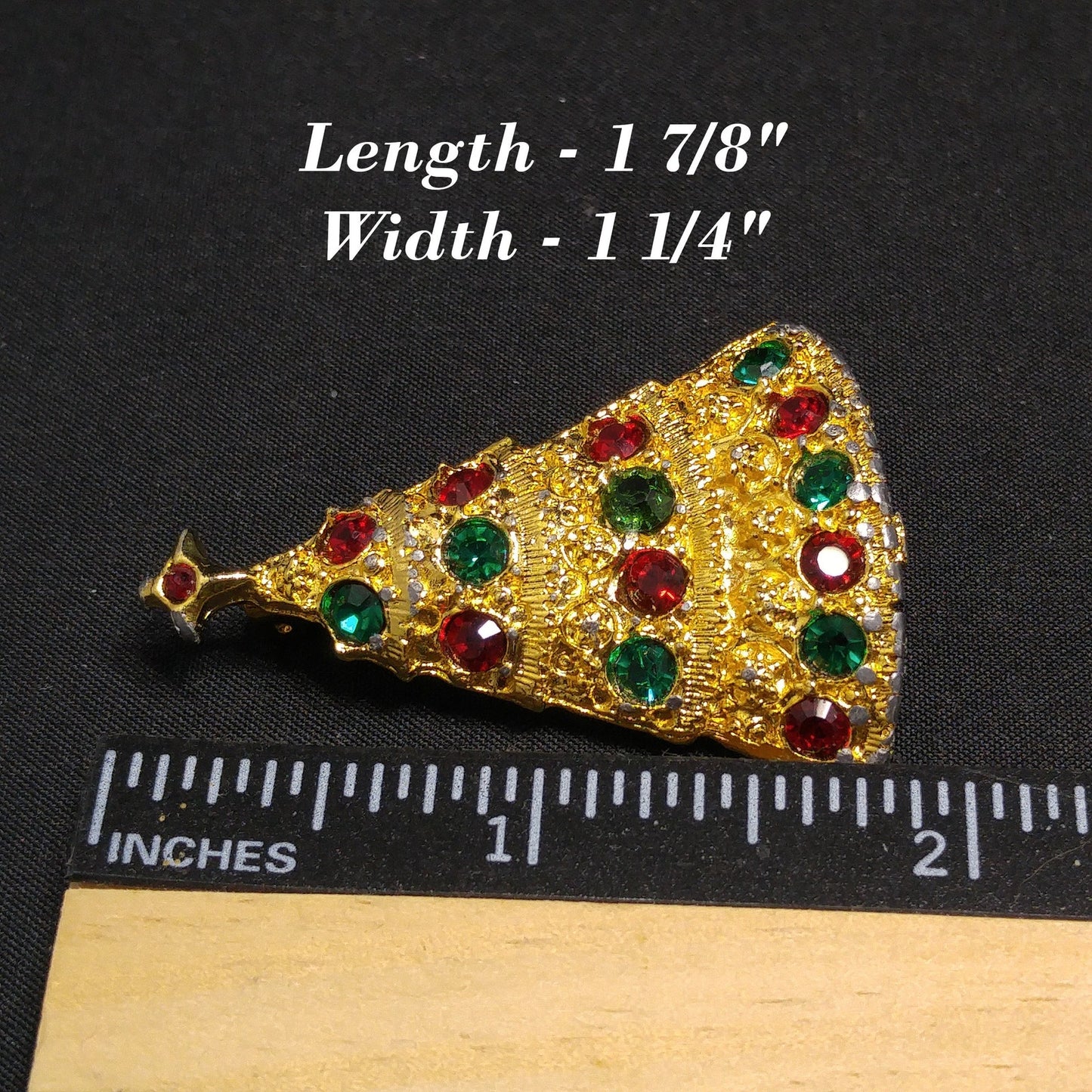 Eisenberg Ice Christmas Tree Brooch Red Green Rhinestones Gold Vintage